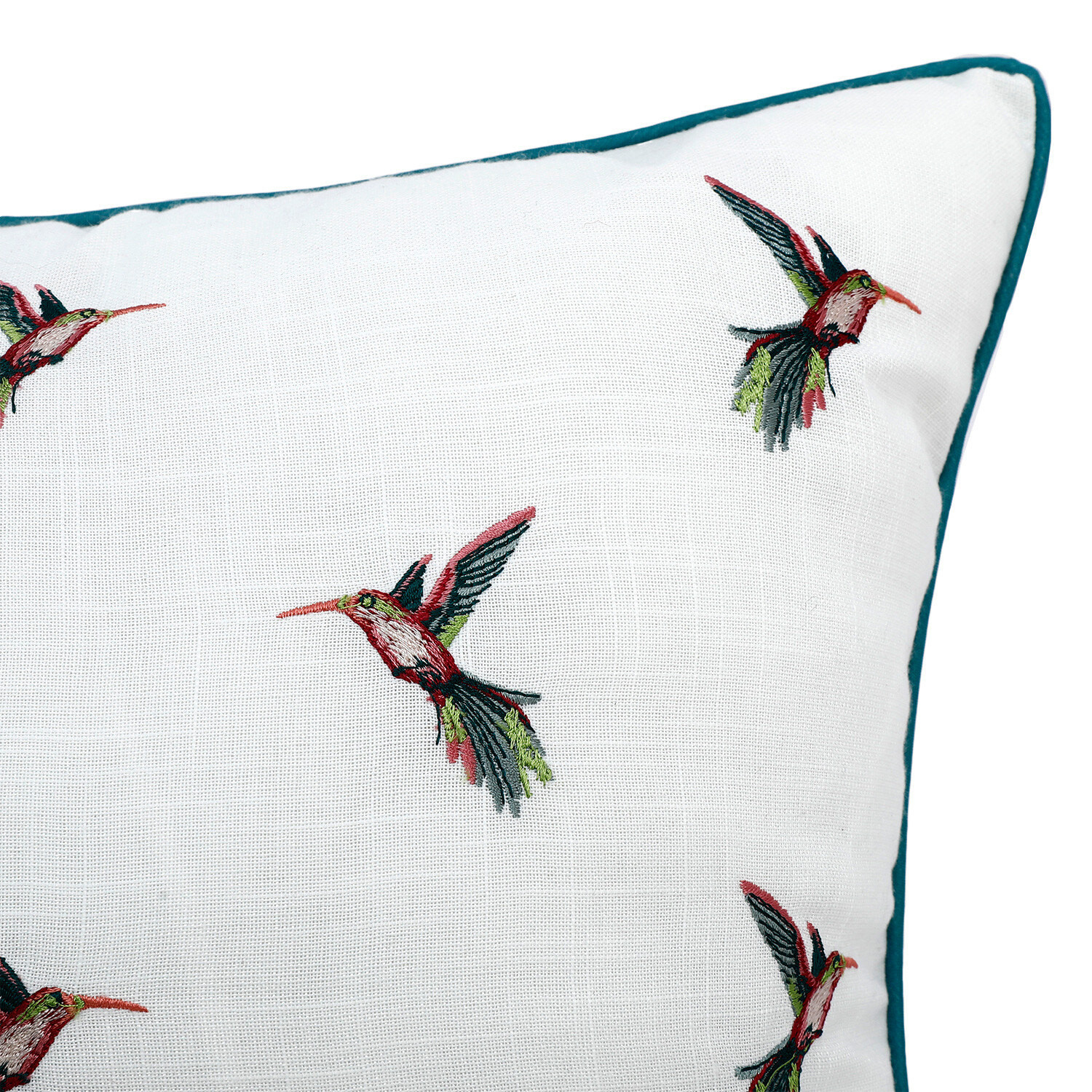 Hummingbird Embroidered Cushion - Teal Image 2