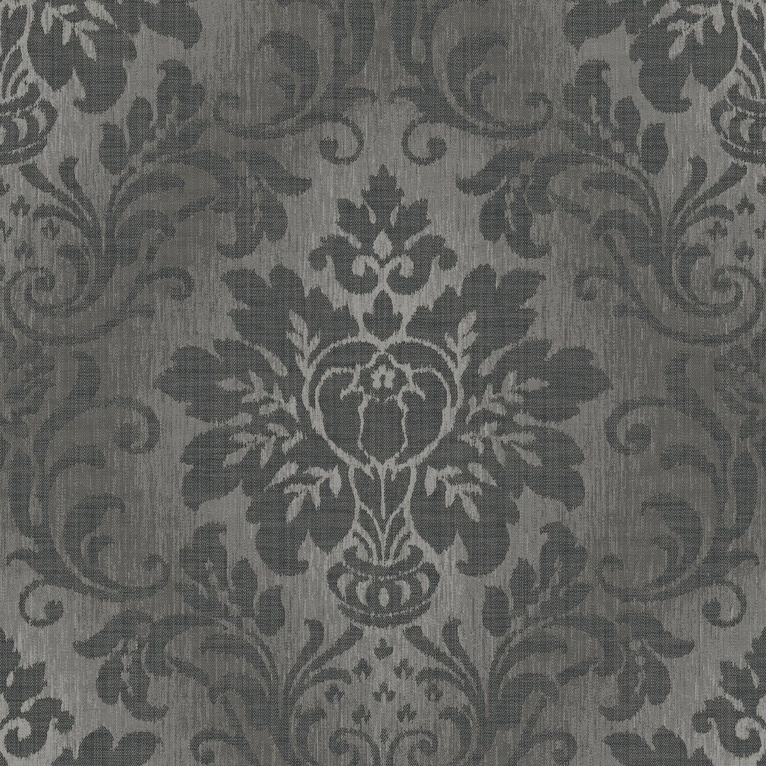 Grandeco Fabric Damask Wallpaper - Charcoal Image 1