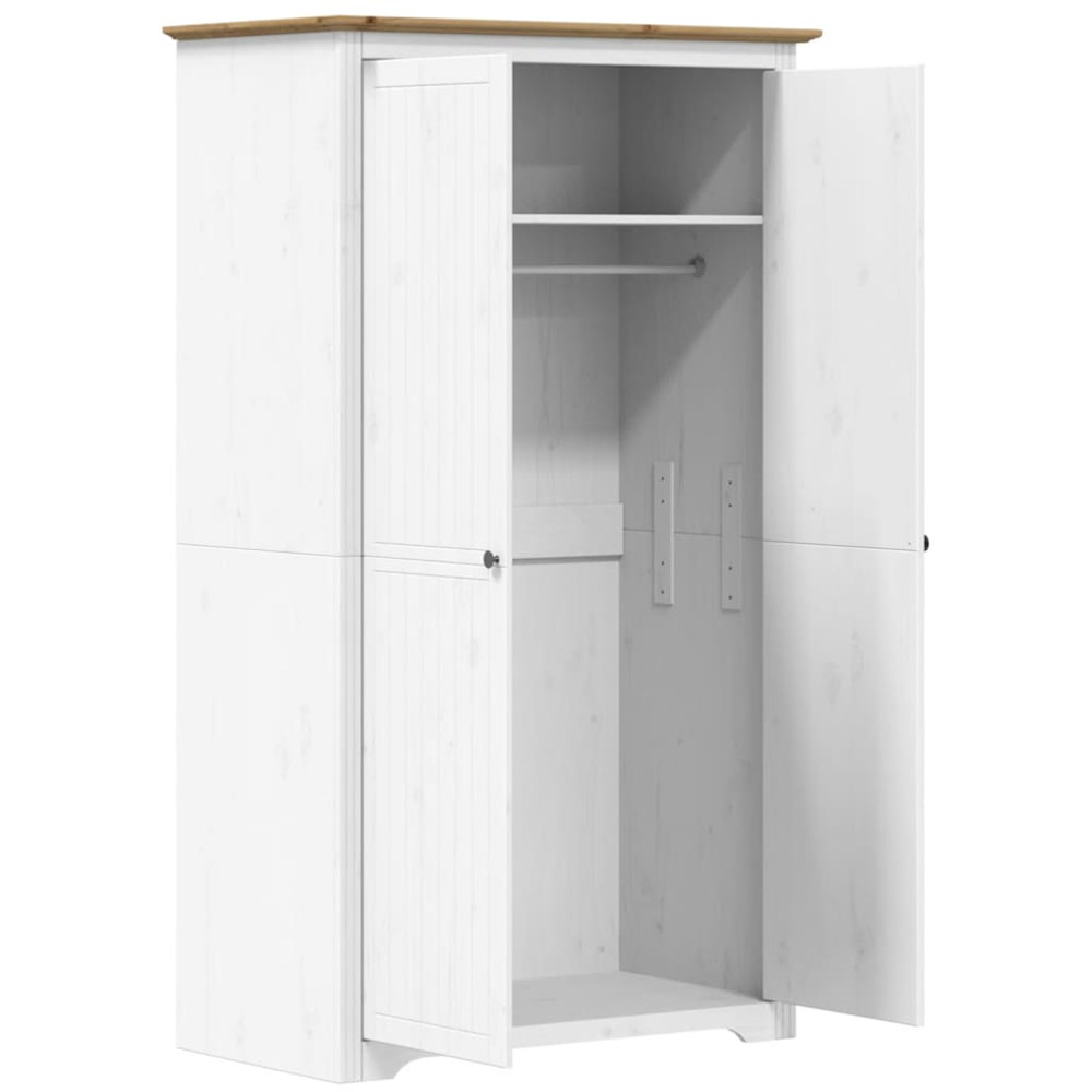 vidaXL Bodo 2 Door White and Brown Solid Wood Pine Wardrobe Image 4