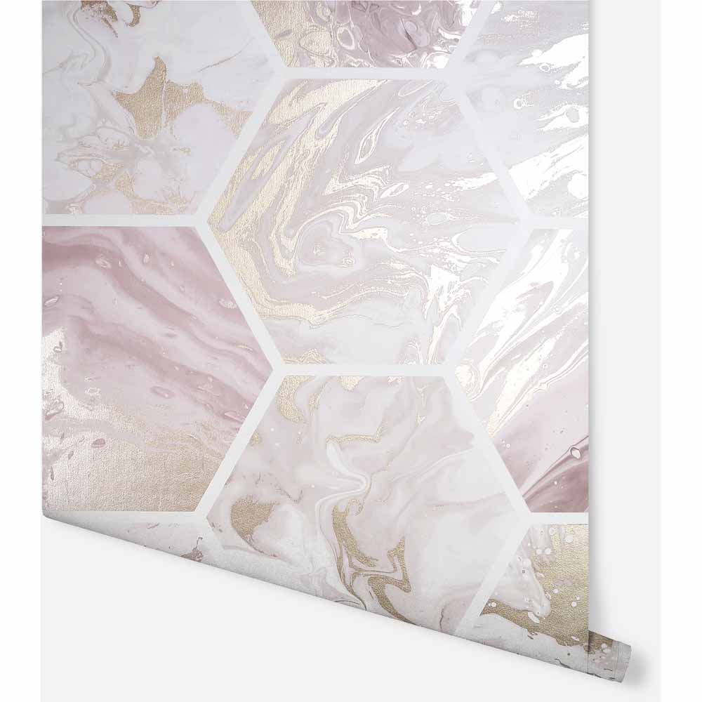 Arthouse Marbled Hex Pink and Rose Gold Wallpaper Image 3