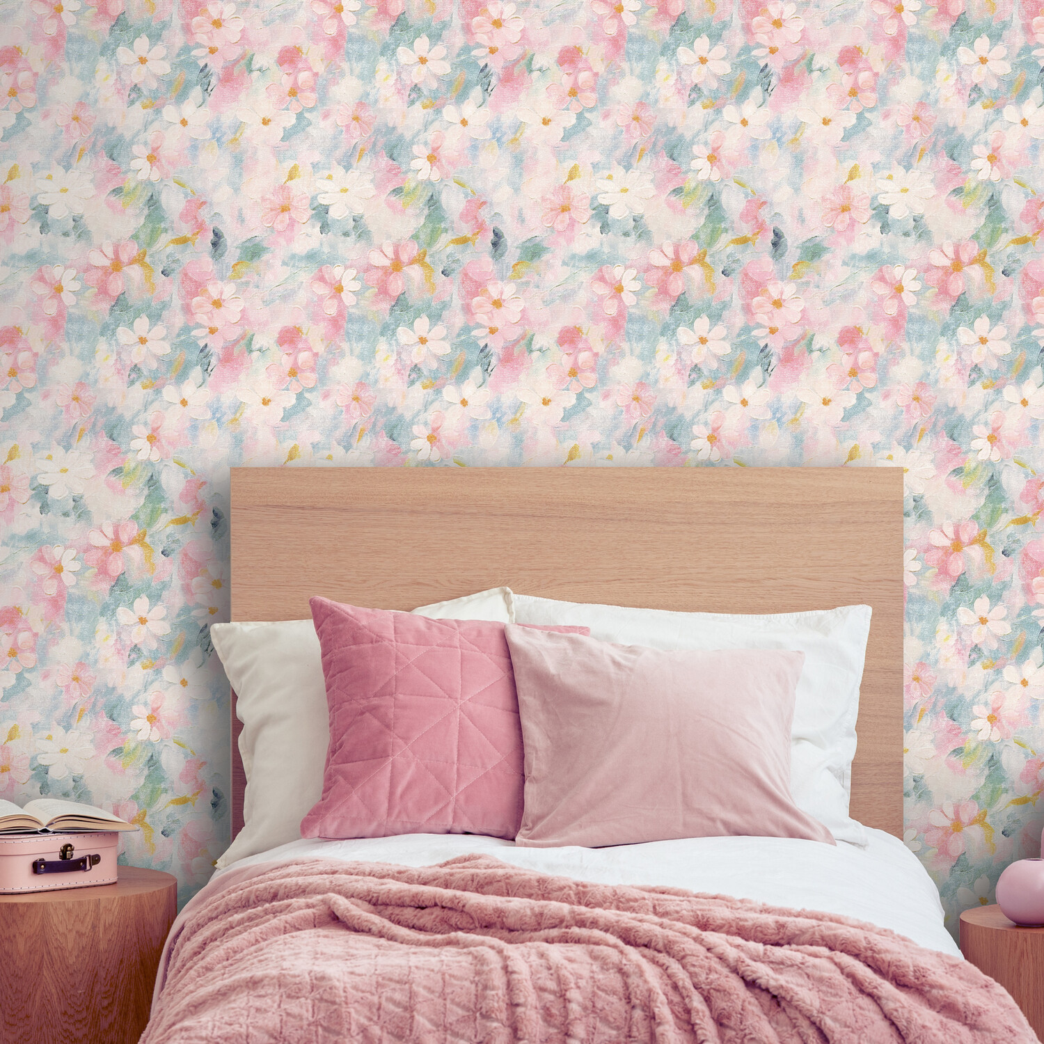 Oil Paint Floral Wallpaper Pink Image 3