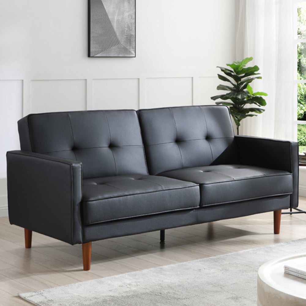 Shankar Slumber 3 Seater Black Leather Effect Sofa Bed Image 1