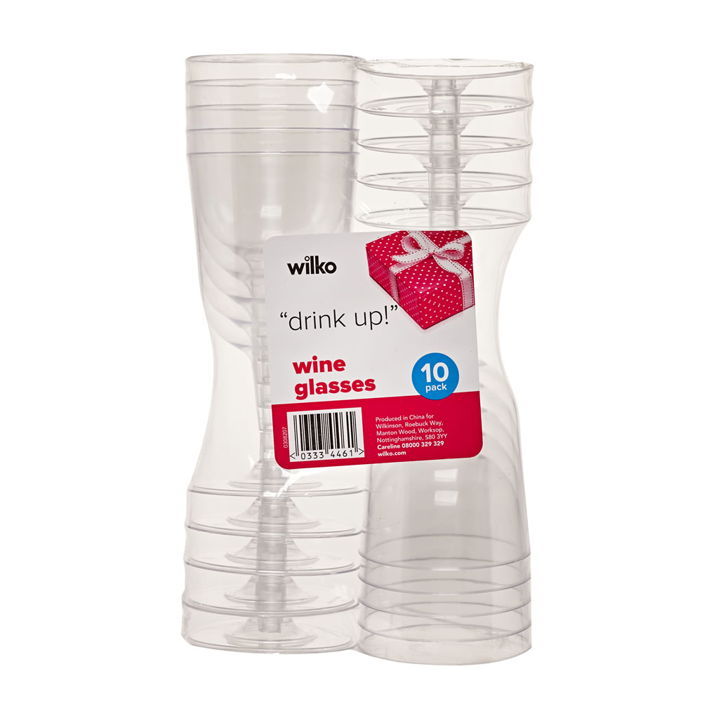 Wilko Disposable Wine Glasses Clear 10 pack Image