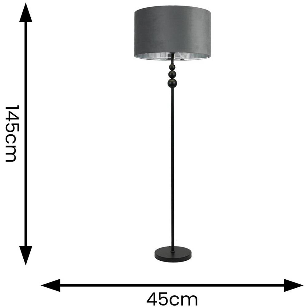 ValueLight Marissa Grey Velvet Chrome Inner Shade Black Stacked Ball LED Floor Lamp Image 7