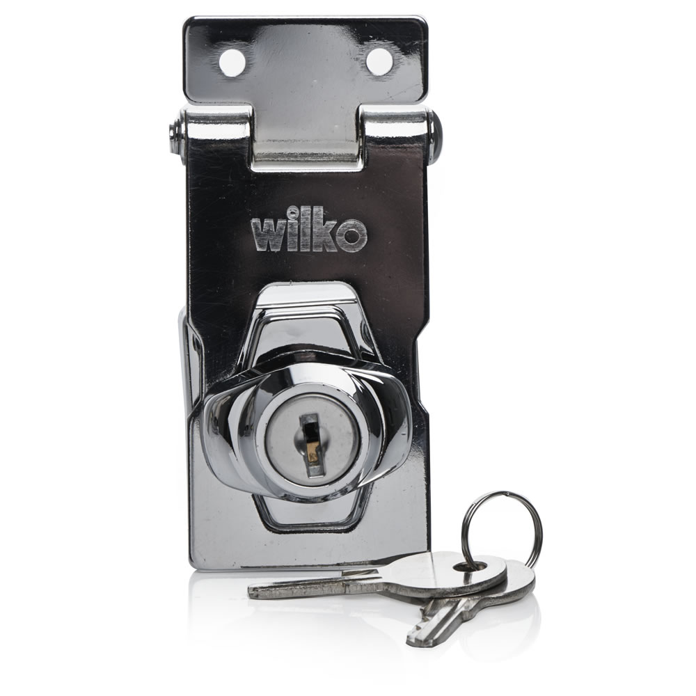 Wilko Locking Hasp 76mm  - Garden & Outdoor A 76mm chrome plated Wilko Locking Hasp. Ideal for sheds or gates. Two keys included. Always read instructions. Wilko Locking Hasp 76mm