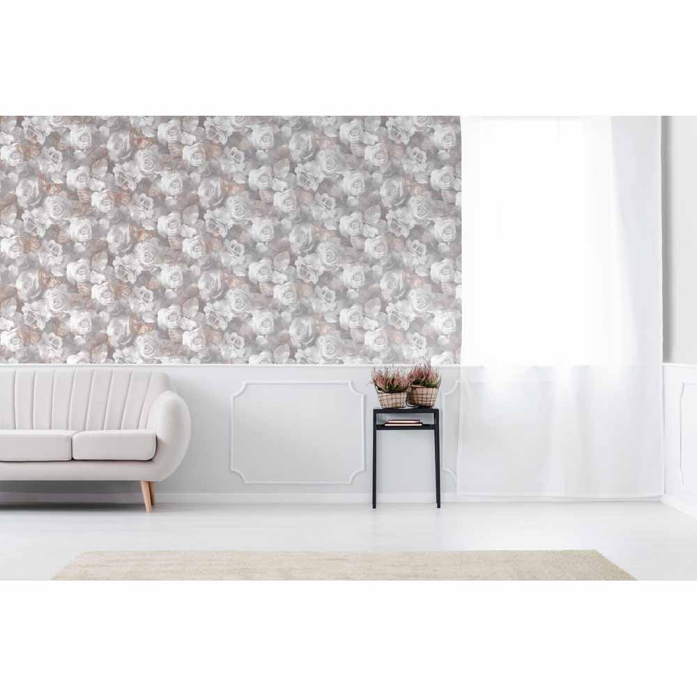 Sublime Everleigth Floral Grey and White Wallpaper Image 2