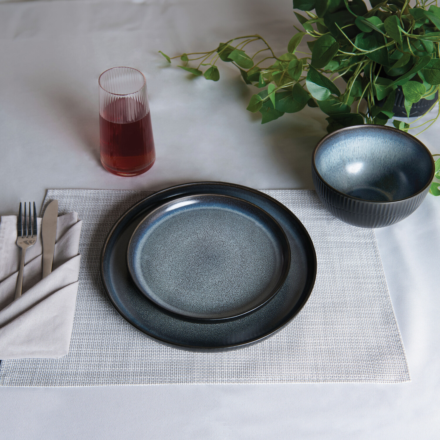 12 Piece Indigo Dinner Set - Deep Blue Image 2