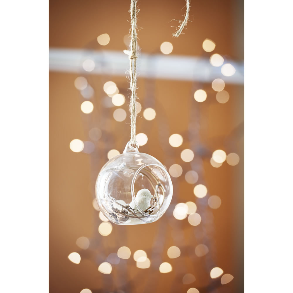 Wilko Country Christmas Open Glass Bauble with Bird Image 2