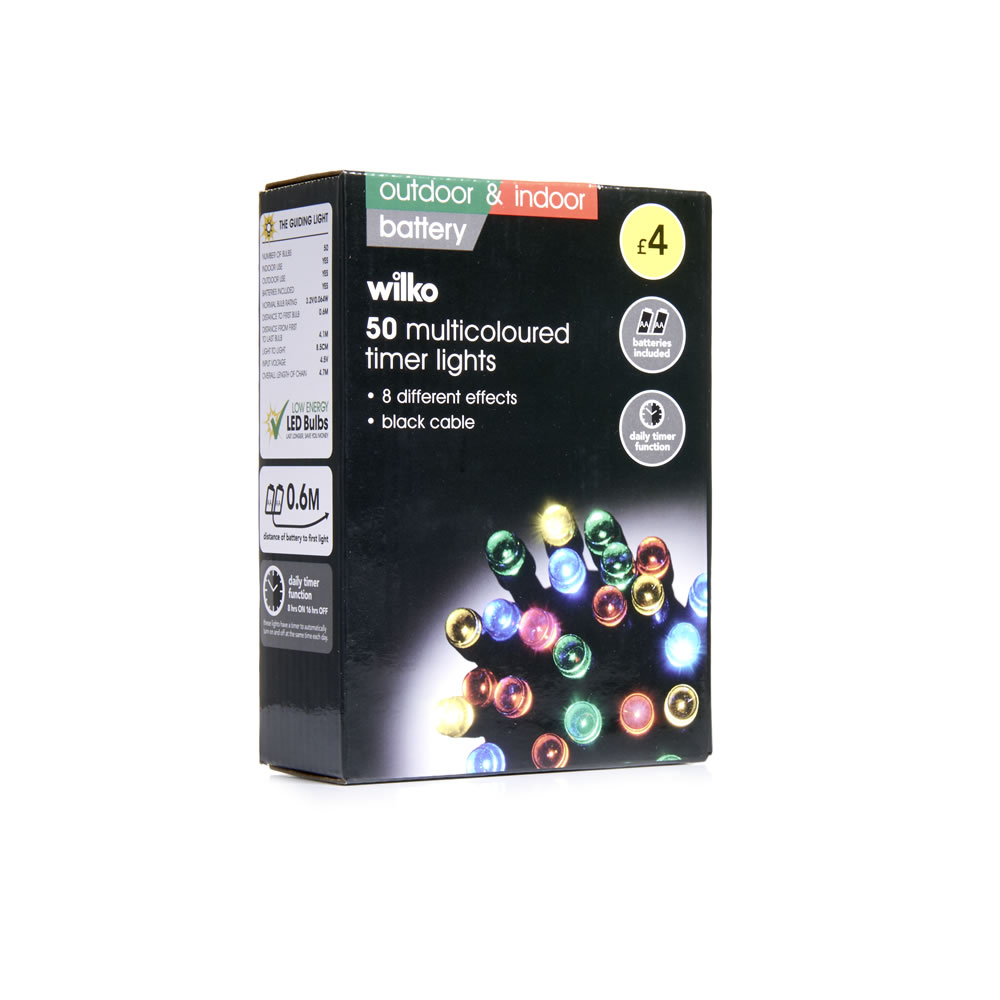 Wilko 50 Multicoloured Battery-Operated LED Christmas Lights with Timer Image 2