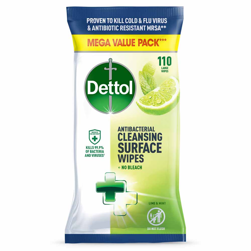 Dettol Lime and Mint Antibacterial Surface Wipes 110 Pack Image