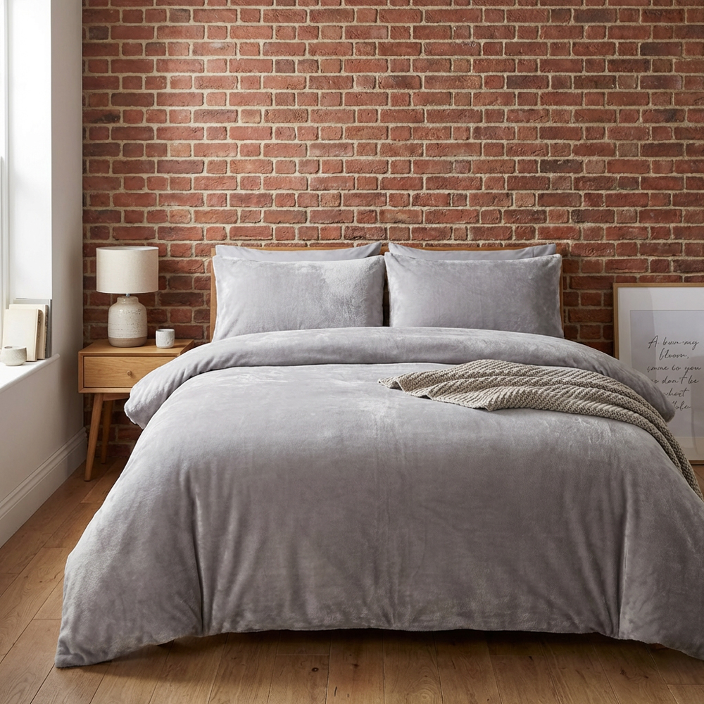 Selena Velvet Duvet Set Grey Double Image 7