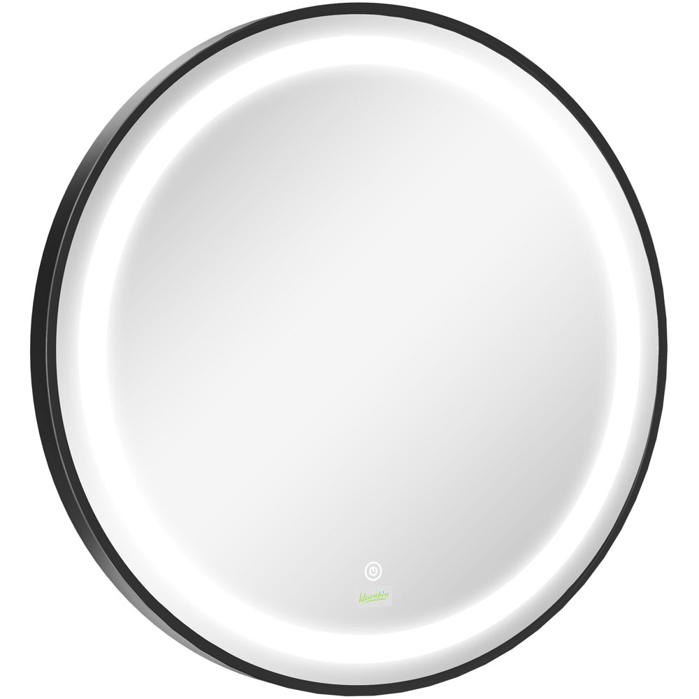 Kleankin Black Round LED Bathroom Mirror Image 1