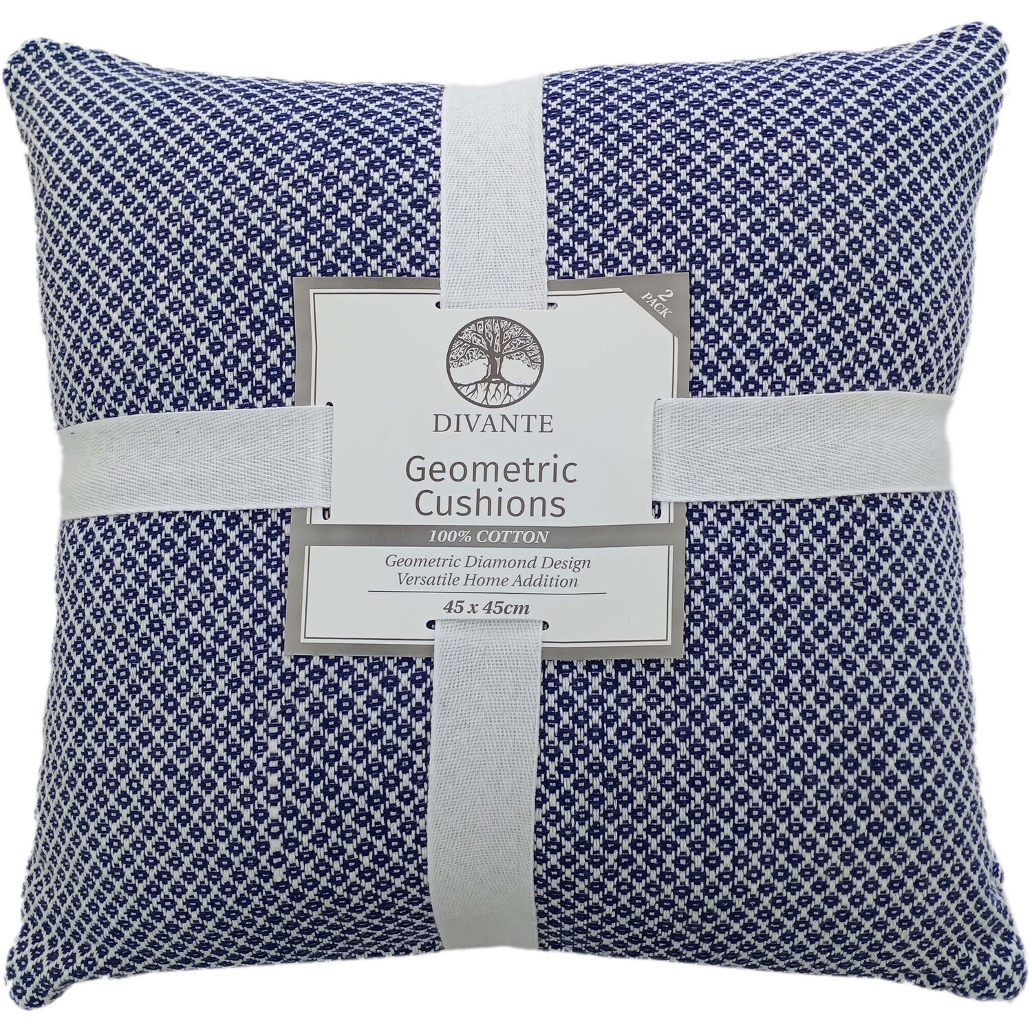 Pack of 2 Geometric Cushions - Navy Image 1