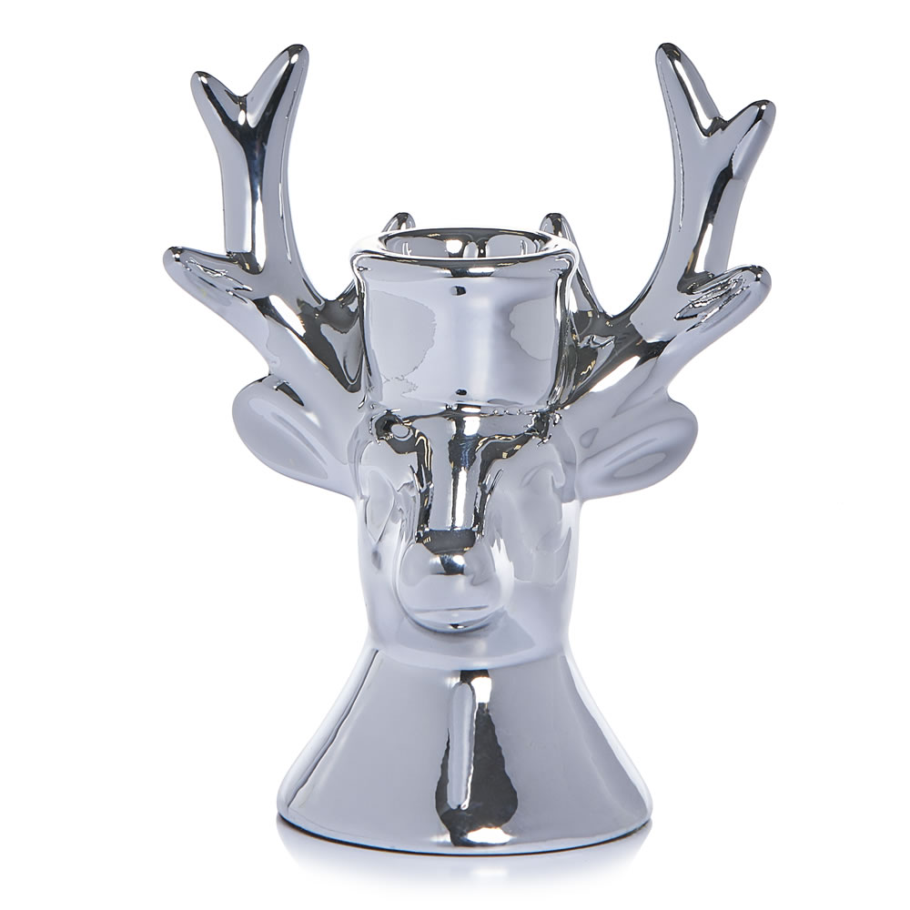Wilko Silver Stag Head Christmas Candle Holder Image 1