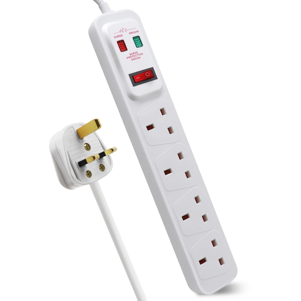 ExtraStar 13A 5m 4 Socket White Switched Extension Lead Image 1