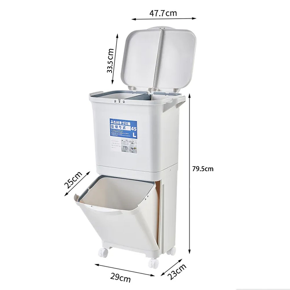 Living and Home Double Lid Kitchen Trash Bin White 45L Image 4