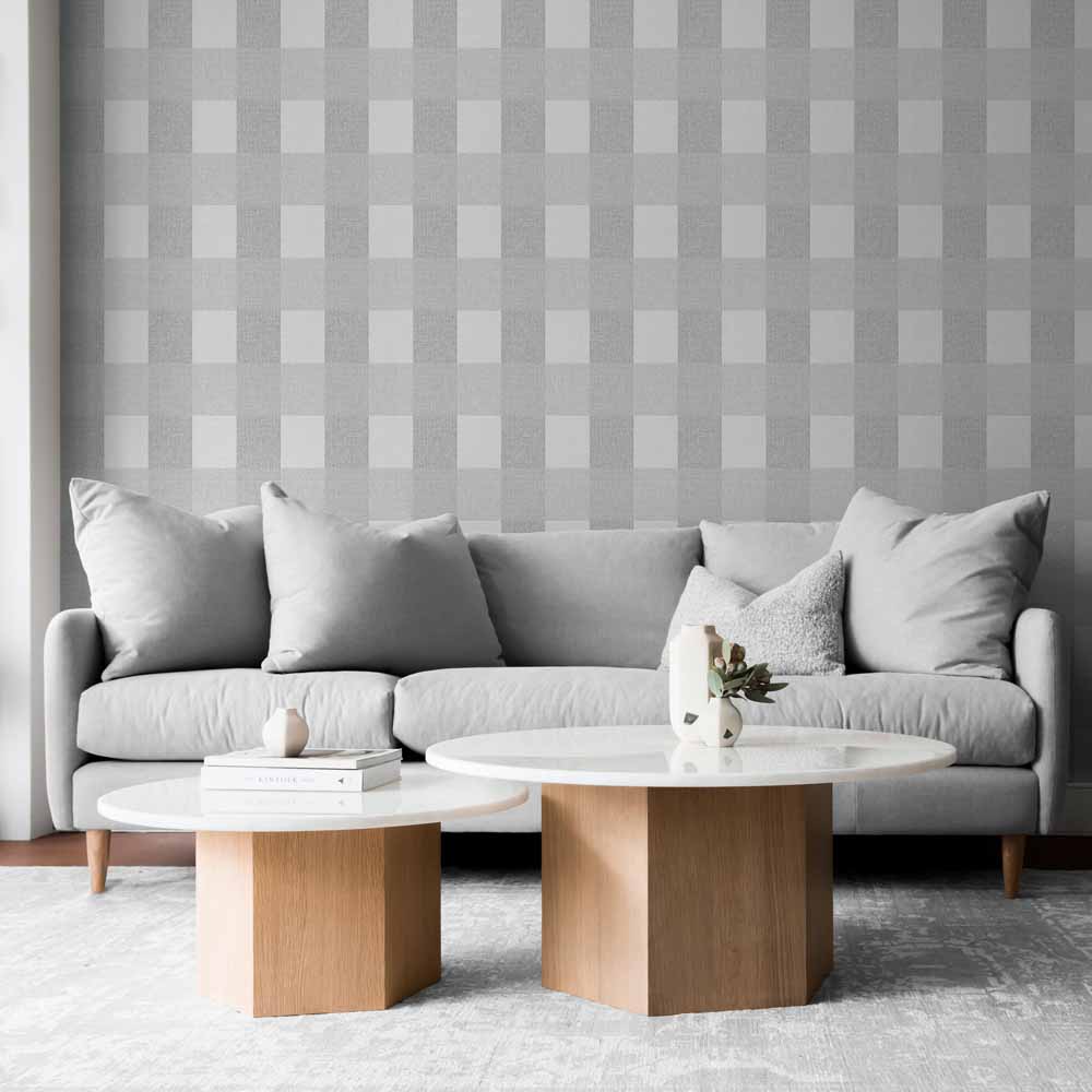 Muriva Opulent Check Grey Wallpaper Image 4