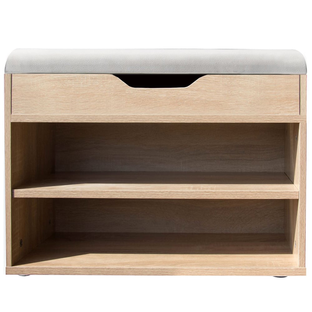 Gr8 Home Grey Wooden Shoes Storage Rack Bench with Padded Seat Image 3