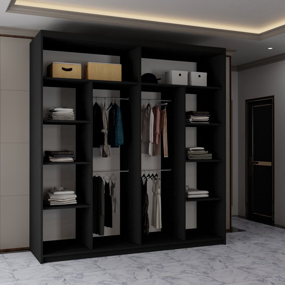 Sliding Wardrobes 4U 2 Sliding Door Black Modern Wide Mirrored Wardrobe 203cm Image 5