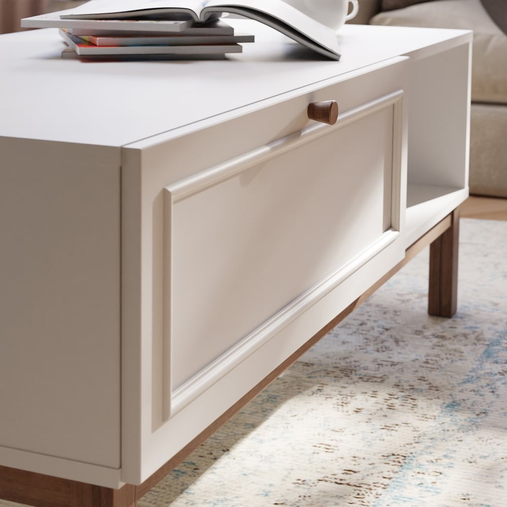 Florence Wensley Single Drawer Single Shelf Light Grey and Oak Coffee Table Image 6