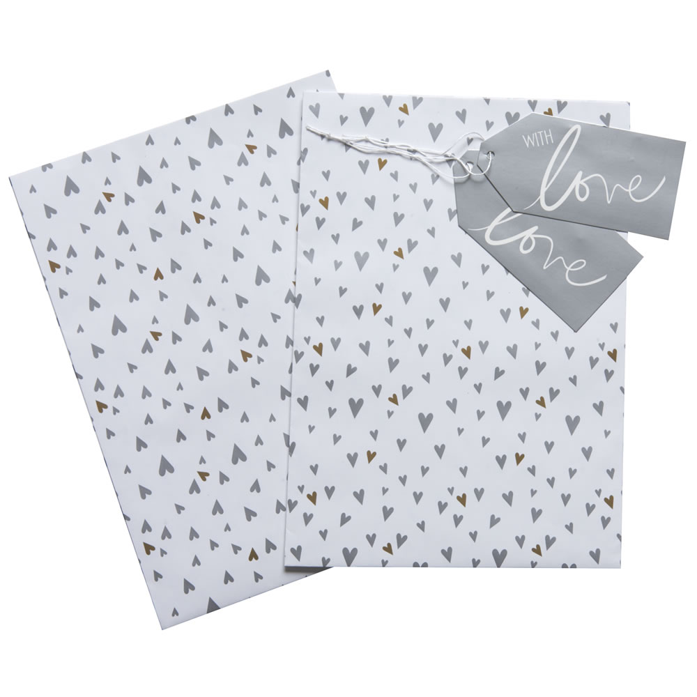 Wilko Wedding Gift Wrap 2 Sheets 2 Tags Image