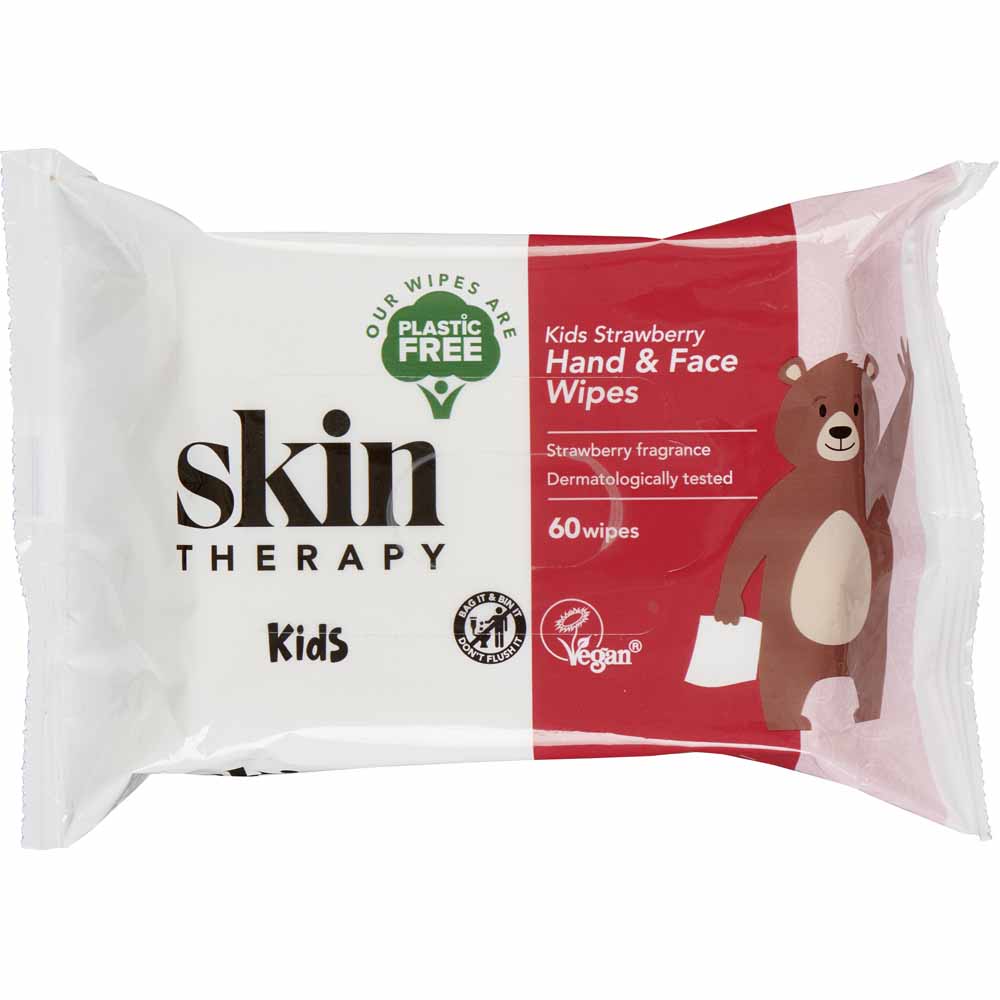 Skin Therapy Kids Strawberry Hand and Face Wipes 60 Pack Image 1