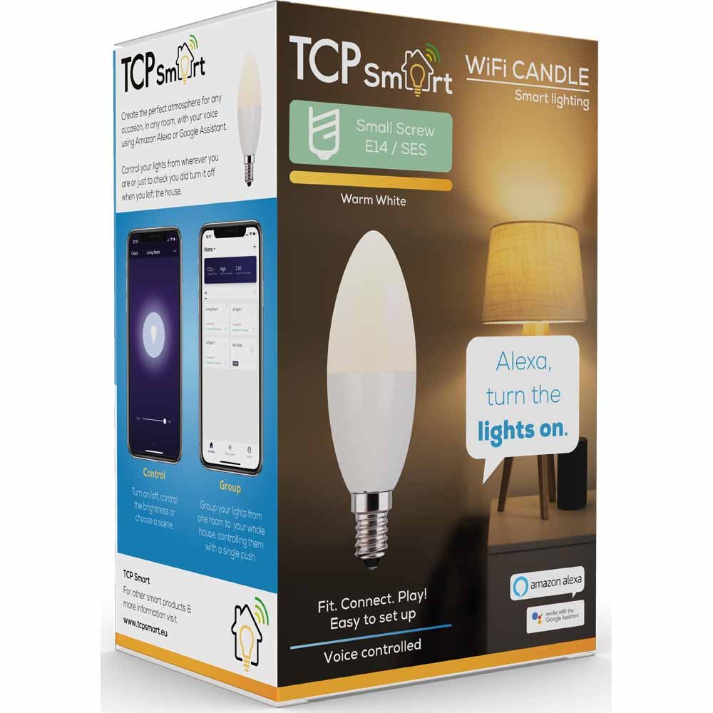 TCP 1 Pack Small Screw E14/SES LED 470 Lumens Candle Smart WiFi Bulb Image 1