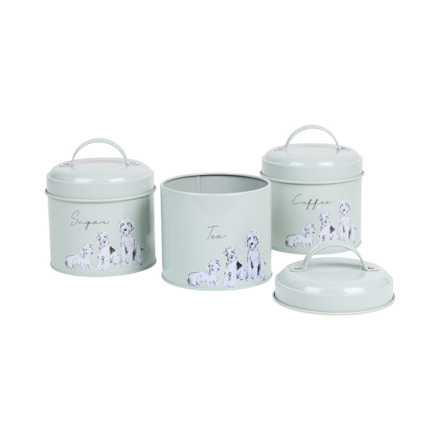Set of 3 Waggy Tails Metal Canisters Sage Green Image 4