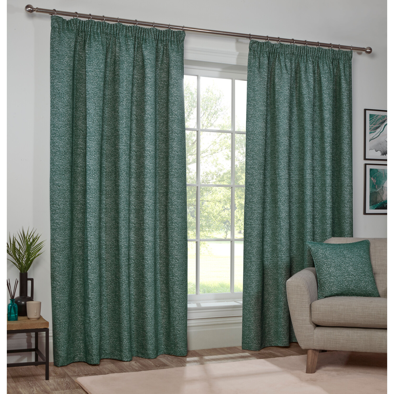 Montreal Chenille Taped Curtain  - Green / 183cm / 168cm Image 2