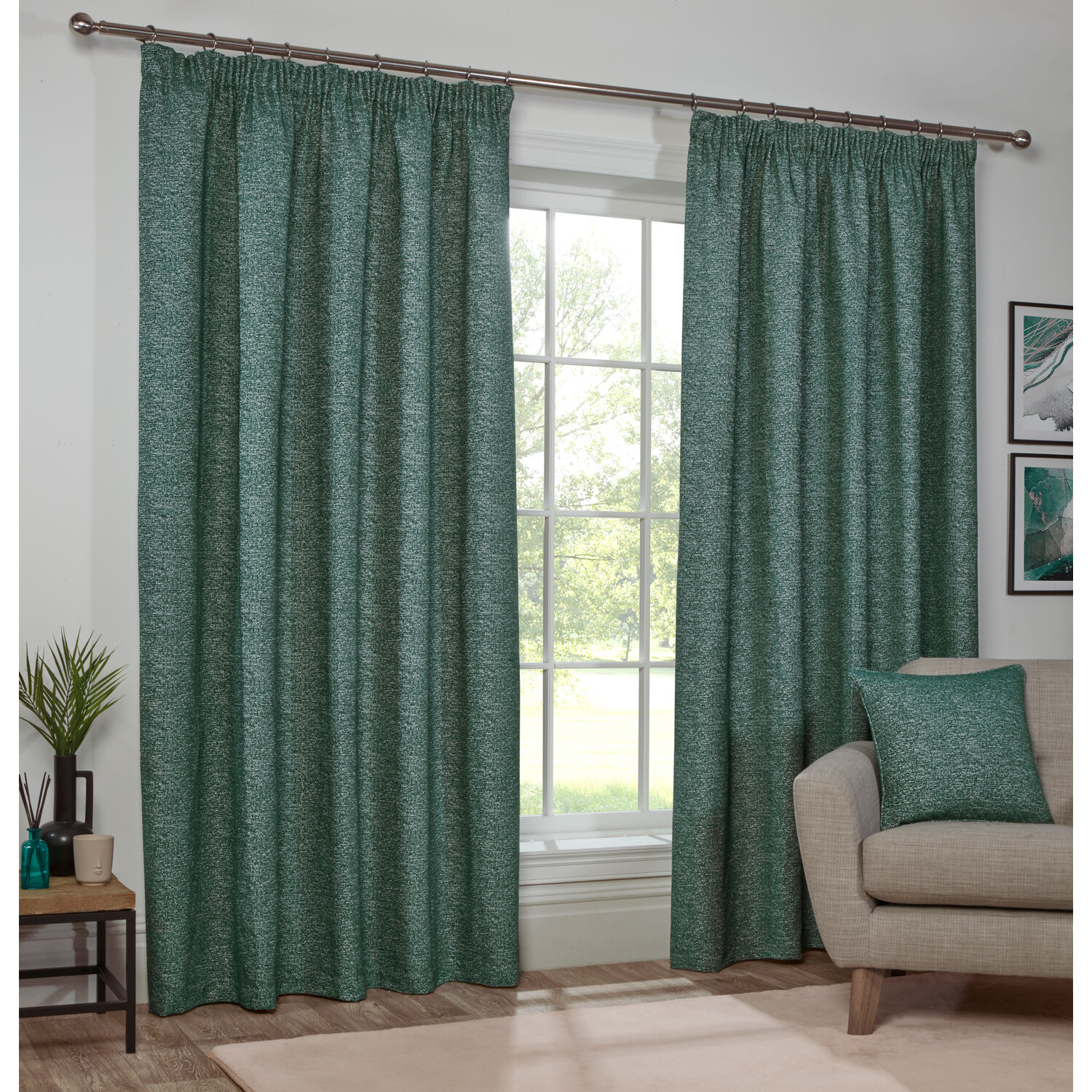 Divante Montreal Chenille Taped Curtain  - Green / 183cm / 168cm Image 2