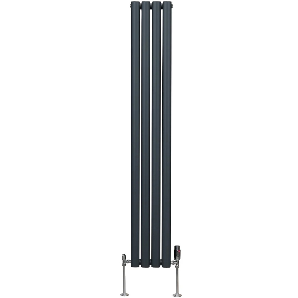 Monster Shop 2797BTU Anthracite Grey Oval Column Radiator and Valves 1600 x 240mm Image 1