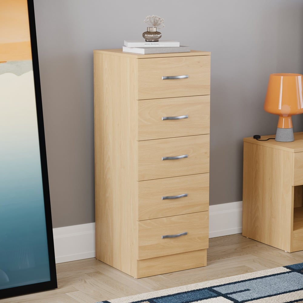 VIDA DESIGNS Riano 5 Drawer Pine Narrow Chest of Drawers Image 7