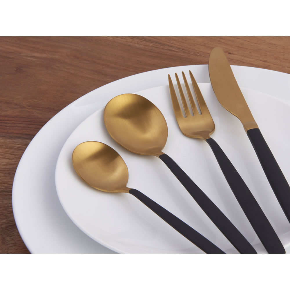 Wilko 16 piece Gold and Black Cutlery Set Image 2