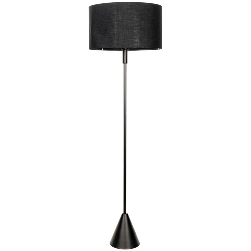 ValueLights Mitch Black Drum Lamp Shade Black Wood Stem Triangle LED Floor Lamp Image 1