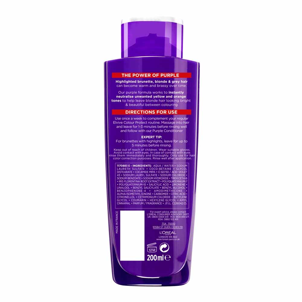 L'Oreal Paris Elvive Colour Protect Anti-Brassiness Purple Shampoo 200ml Image 3