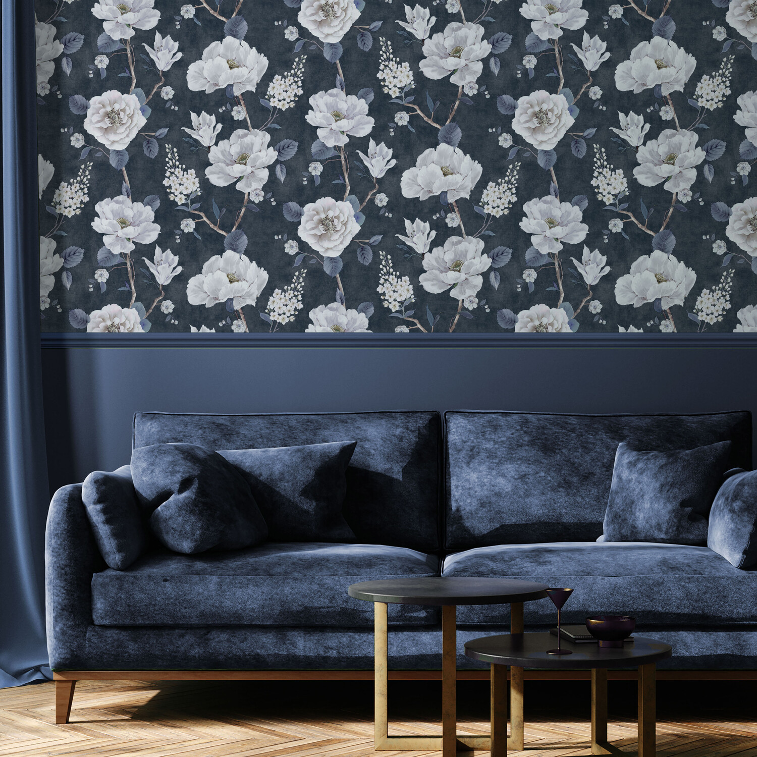 Ashley Floral Wallpaper - Navy Image 6