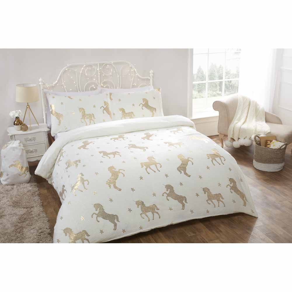 Sleepdown Ivory Fleece Unicorn Single Duvet Set Wilko