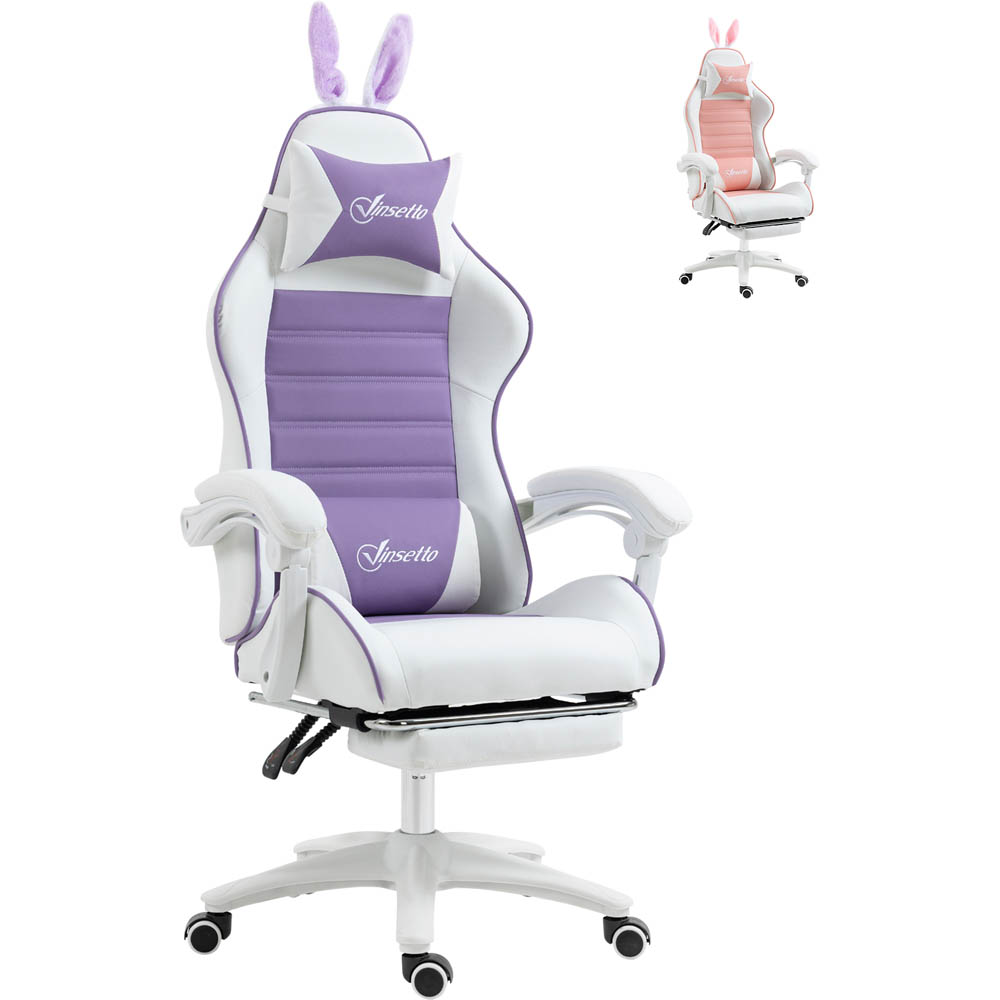 Portland Purple PU Leather Rabbit Ears Recliner Gaming Chair Image 2