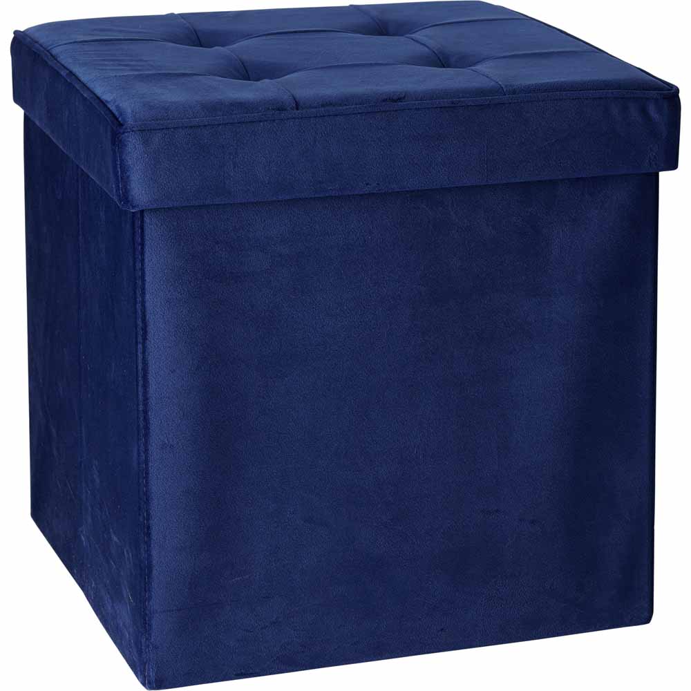 Wilko Velour Storage Cube Blue Image 1