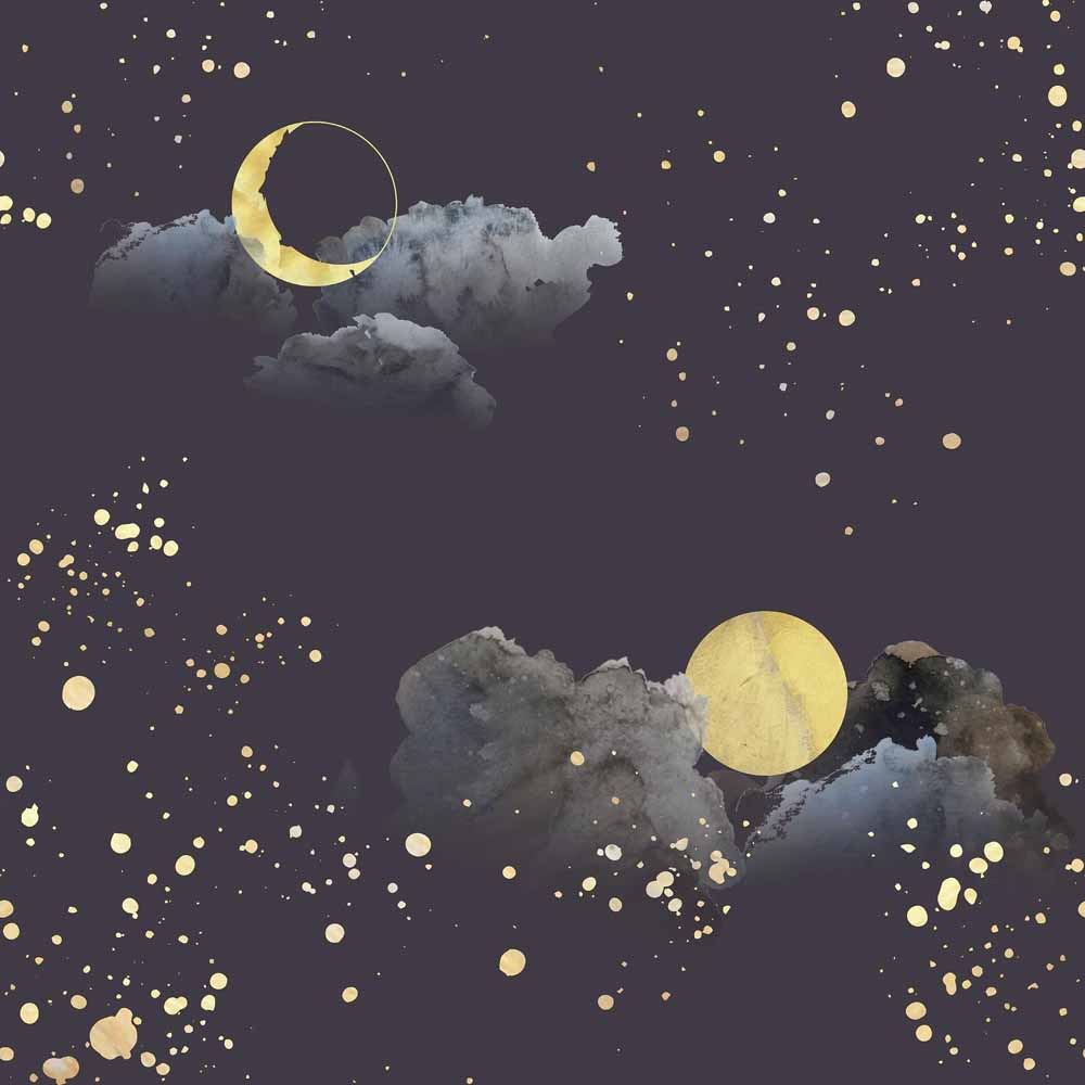 Muriva Night Sky Blue and Gold Wallpaper Image 1