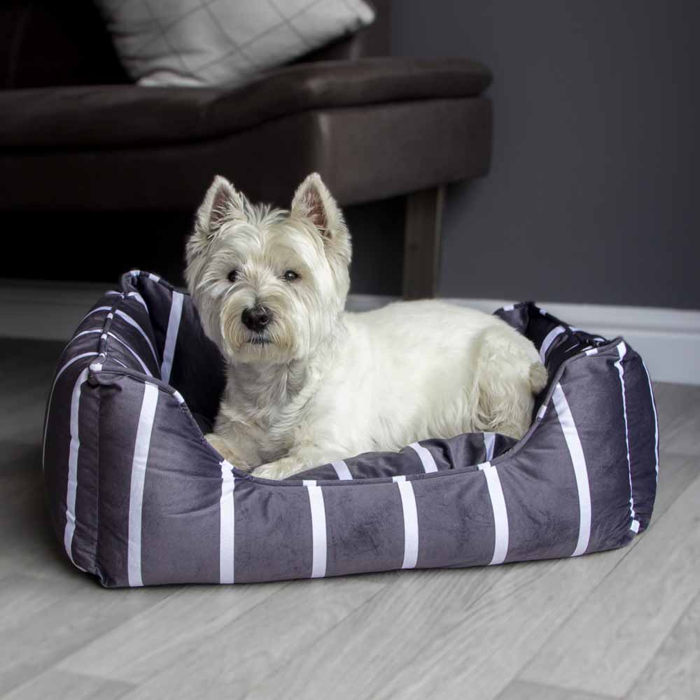 Rosewood Grey Velvet Stripes Dog Bed Small Image 7