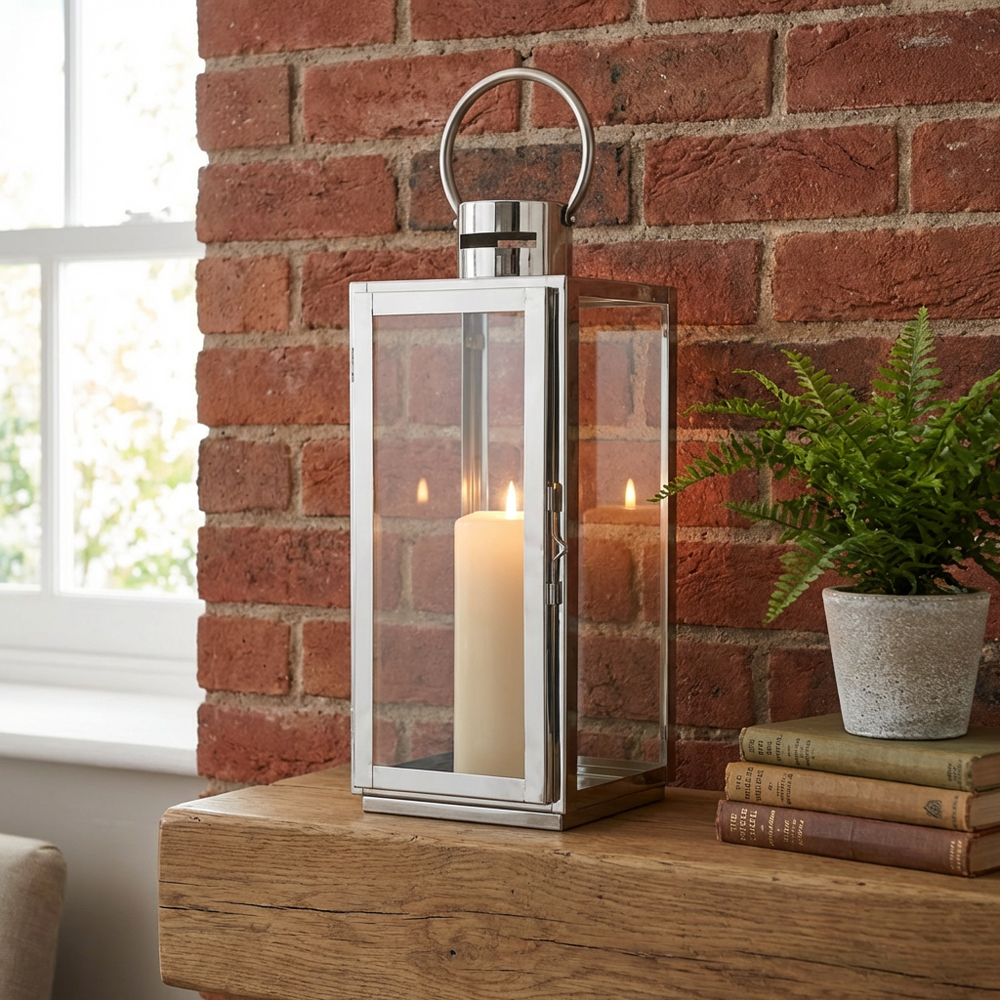 Silver Stainless Steel and Glass Lantern Image 2