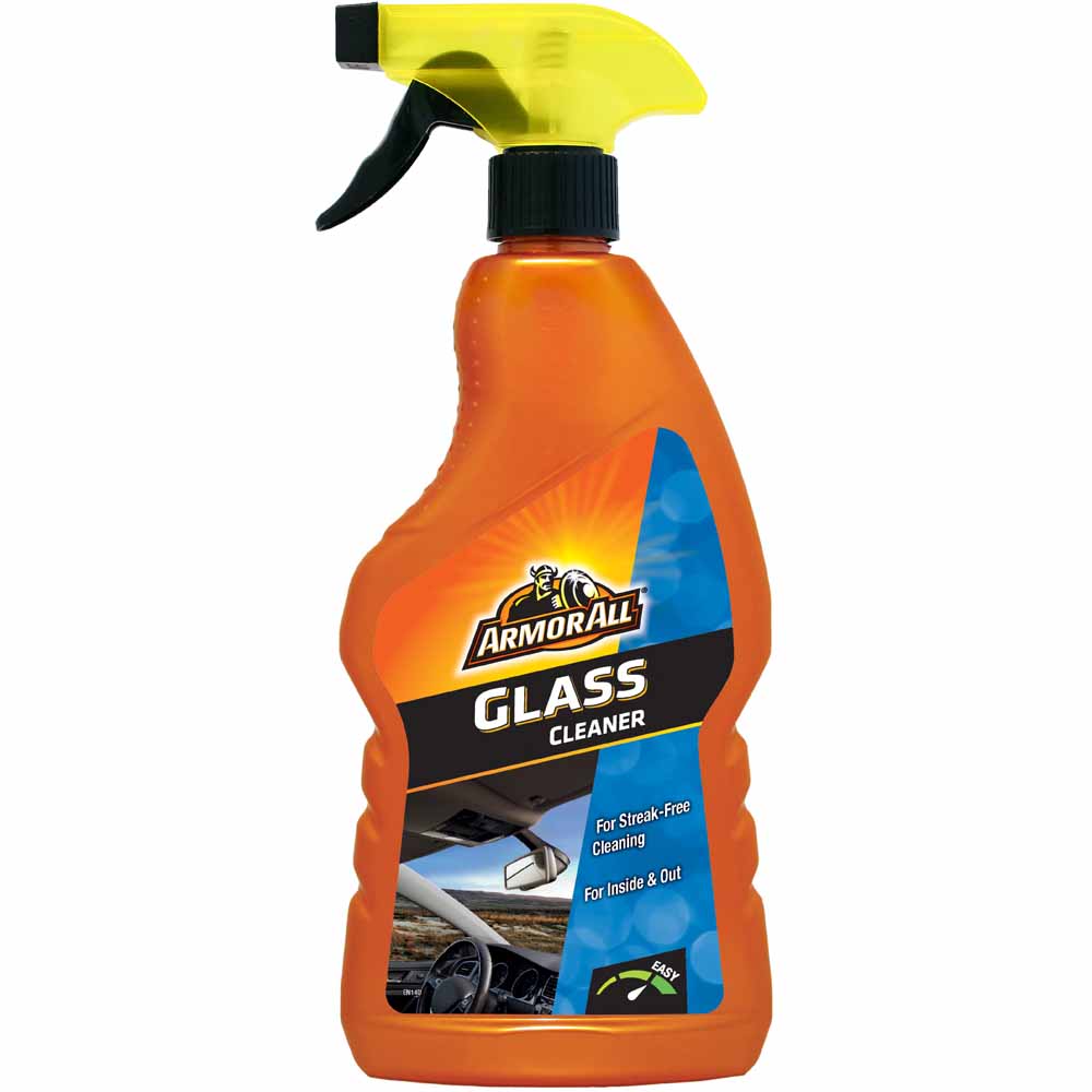 Armor All Glass Cleaner 500ml  - wilko Automotive glass faces special cleaning problems, such as road grime, bugs and tough dirt on the outside, and an oily film on the inside. Armor All Glass Cleaner is specifically designed to remove road dirt, grime and insects from your vehicle windscreen. It cuts through tough film build-up even on interior windows leaving it clean and streak-free for maximum visibility. As it doesn't contain ammonia, it is safe for tinted windows. Directions: 1. Spray onto the glass. 2. Wipe dry to a streak-free shine with a paper towel or lint-free cloth. 500ml.