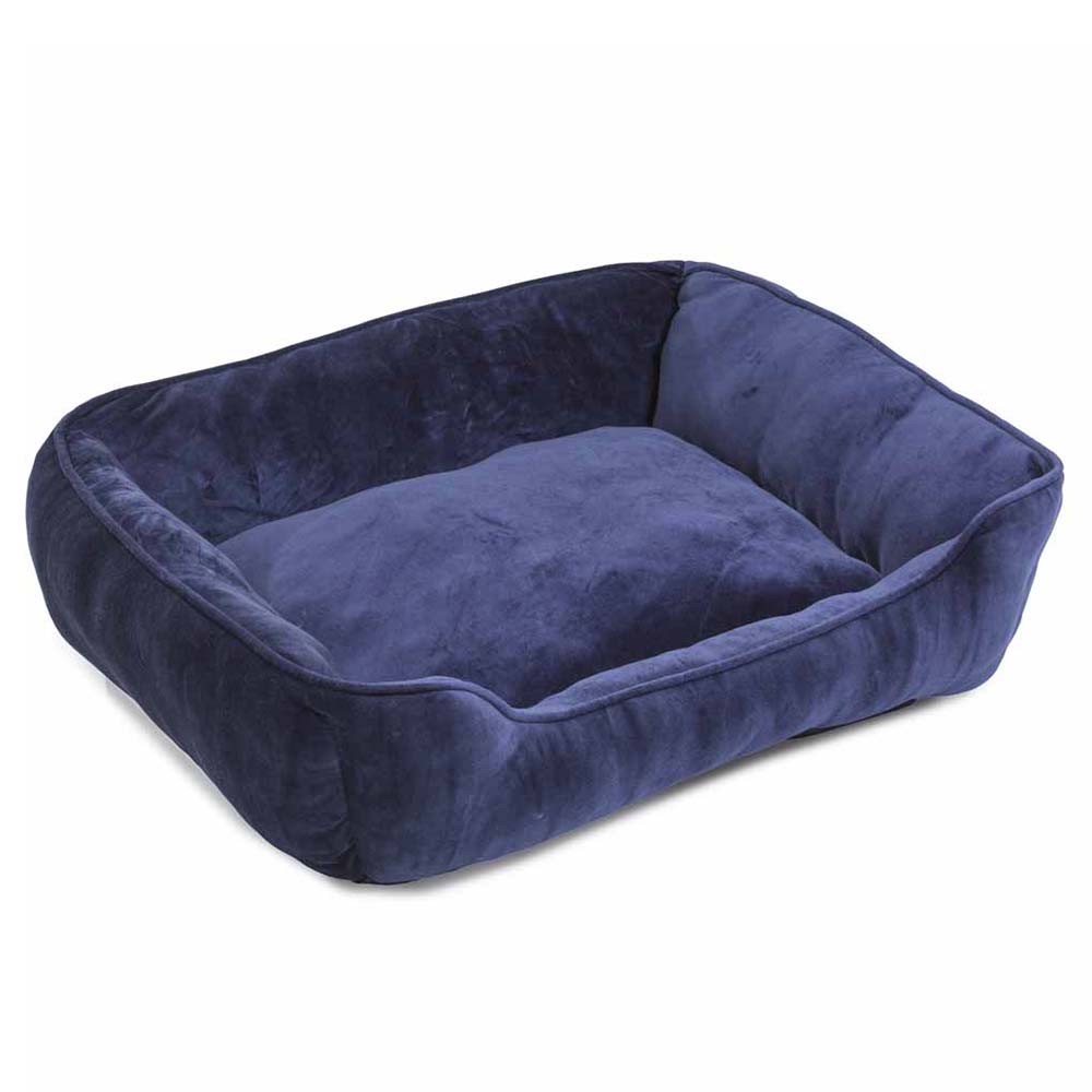 House Of Paws Navy Velvet Square Dog Bed Large Image 1