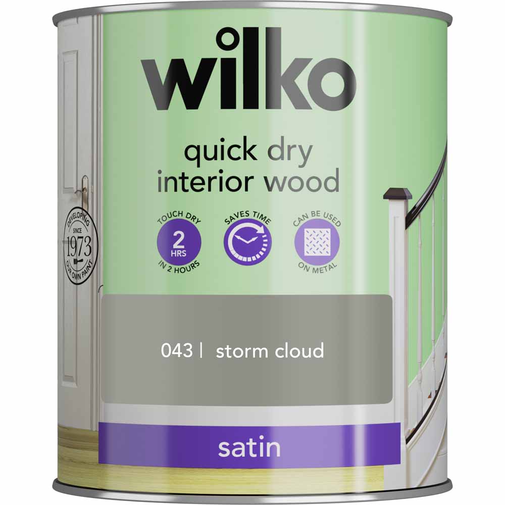 Wilko Quick Dry Interior Wood Storm Cloud Satin Paint 750ml Image 2
