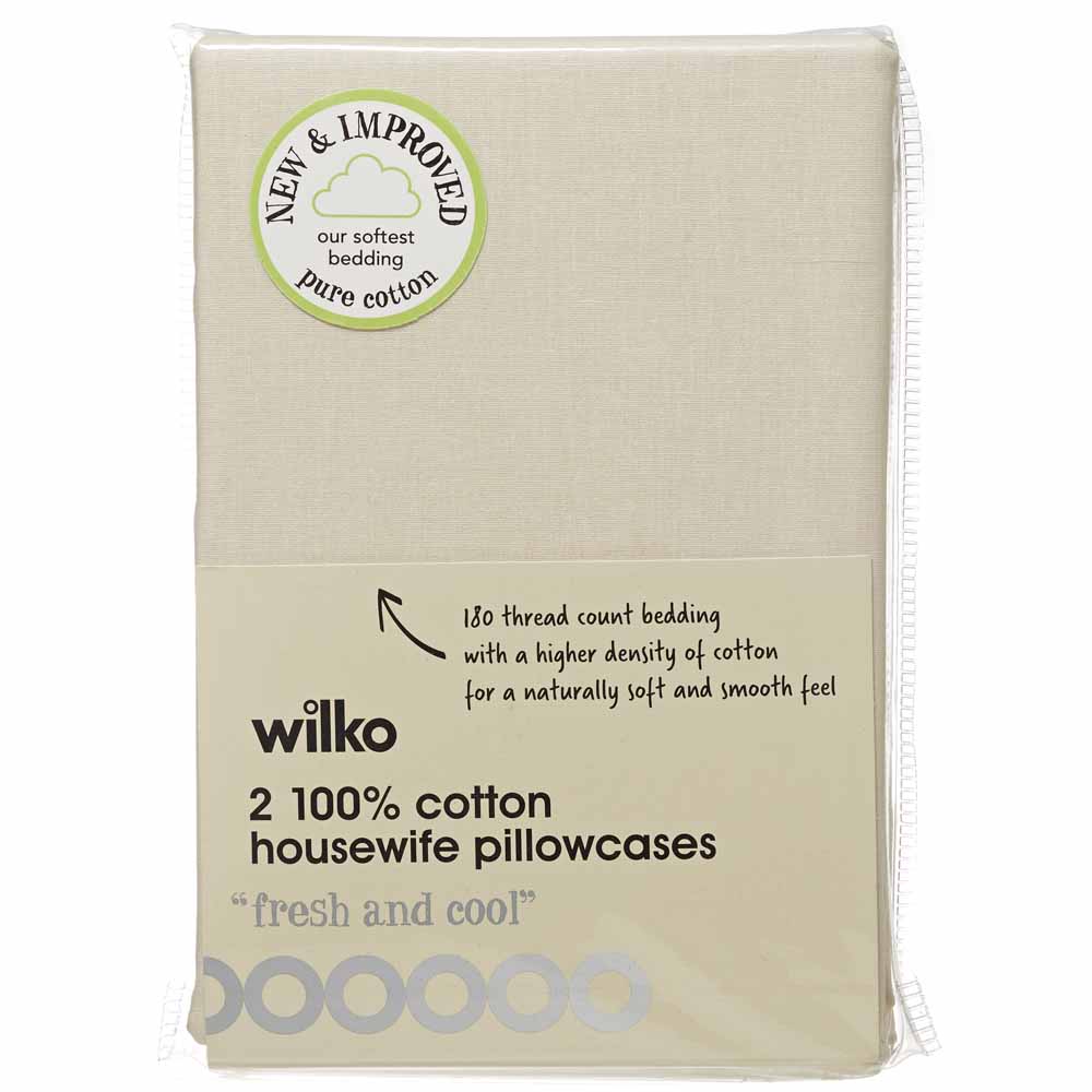 Wilko 100% Cotton Cream Housewife Pillowcases 2 Pack Image 3