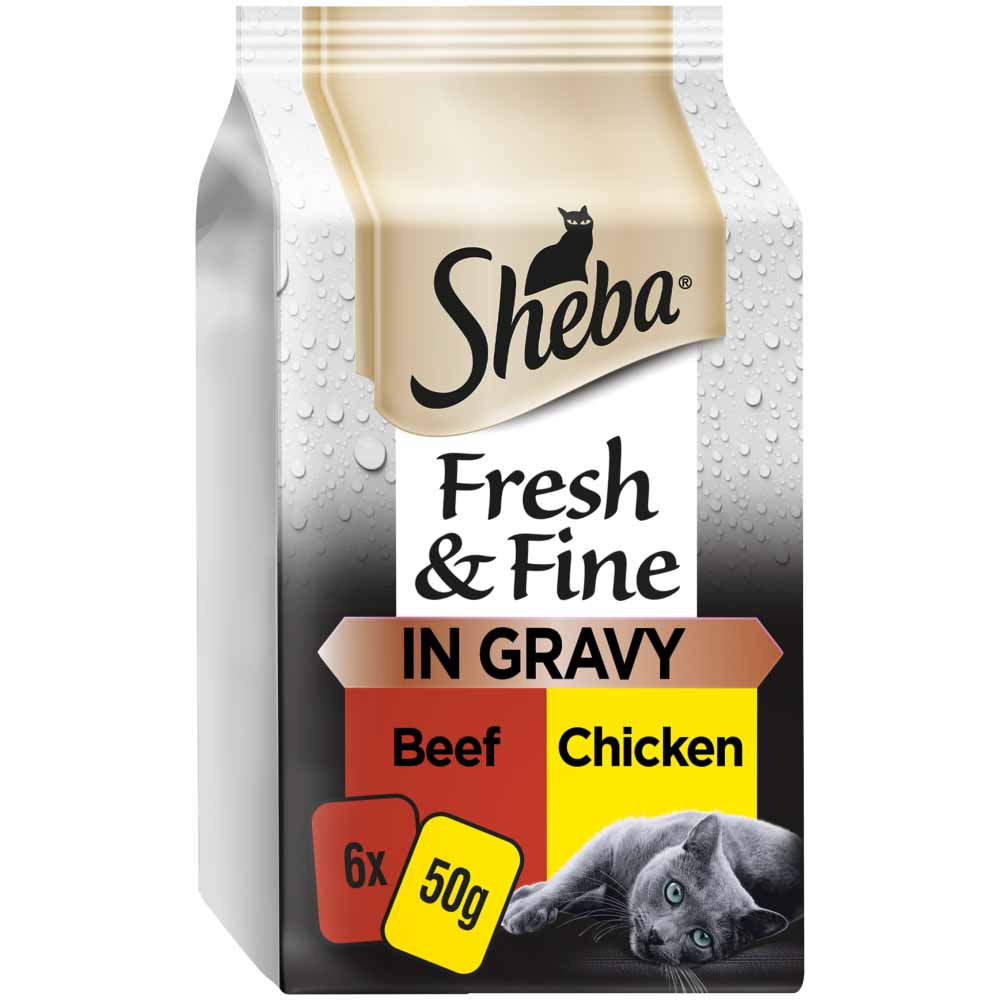 Sheba Fresh and Fine Beef and Chicken in Gravy Cat Food Pouches 6 x 50g Image 1