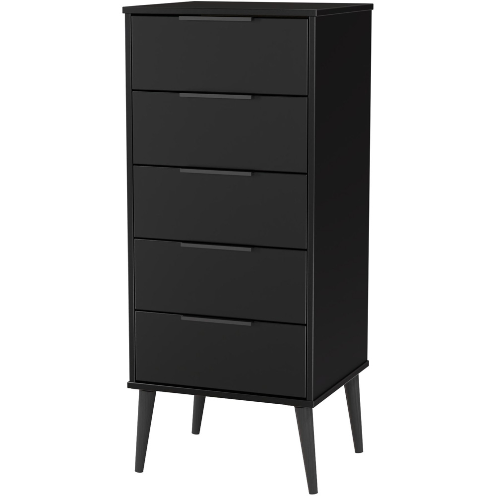 Crowndale Hong Kong 5 Drawer Matt Black Tall Bedside Cabinet Ready Assembled Image 4