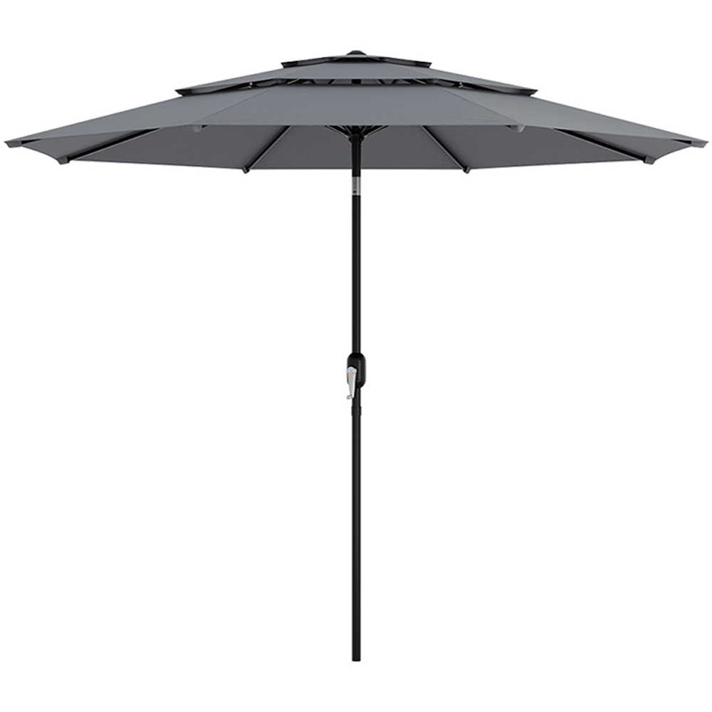 Living and Home Light Grey 3 Tier Crank and Tilt Parasol with Weave Cement Base 3m Image 1