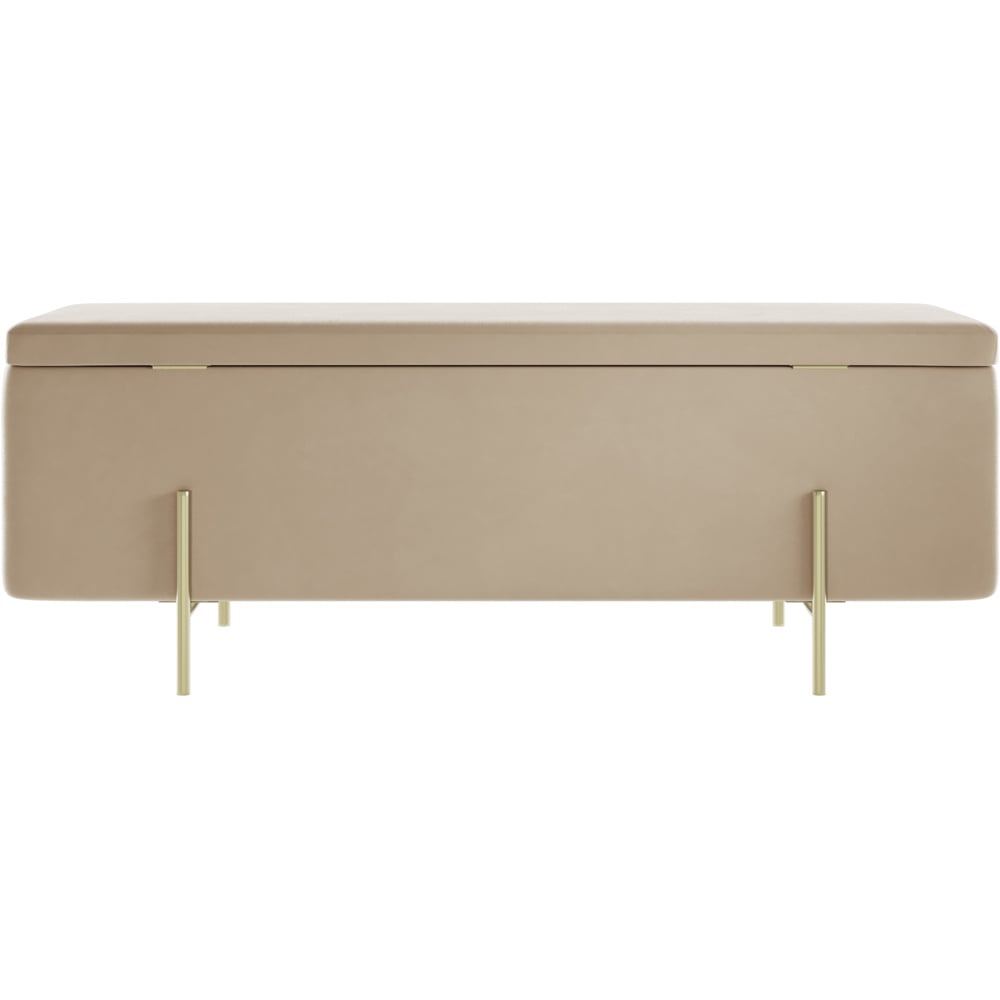 Lola Beige and Brushed Gold Velvet Storage Ottoman Image 4
